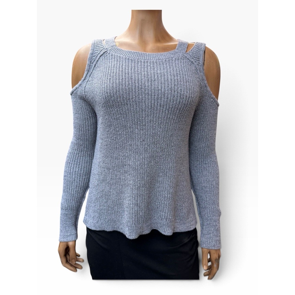 Hollister Ribbed Cold Shoulder Sweater Gray Y2K Poetcore Grunge Knit Top Med M